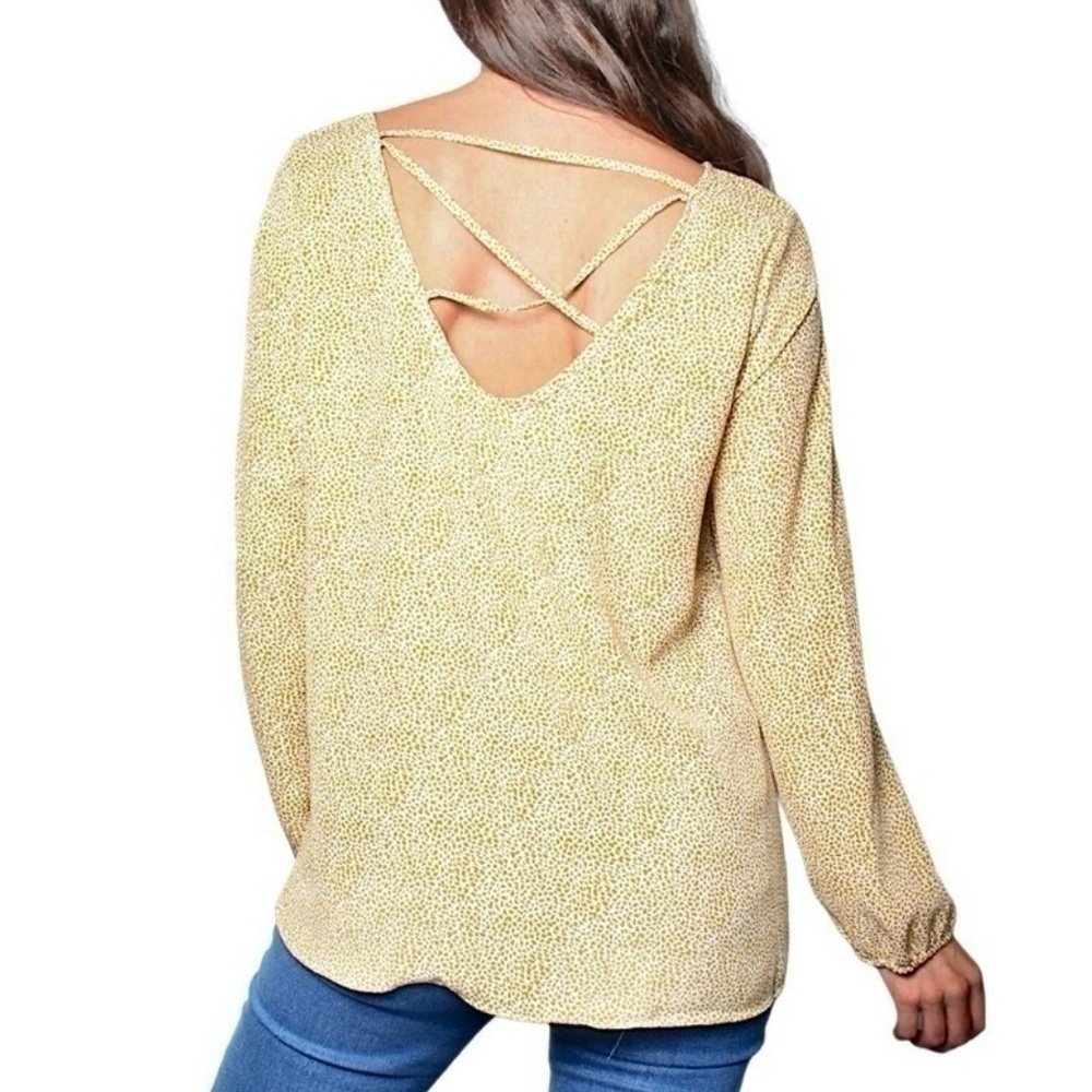 MOA MOA Top With Long Sleeves, Scoop Neck and Criss-Cross Detail in Back